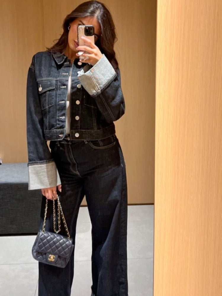 Clara – Denim-Set mit Truckerjacke & Hoch taillierte Jeans