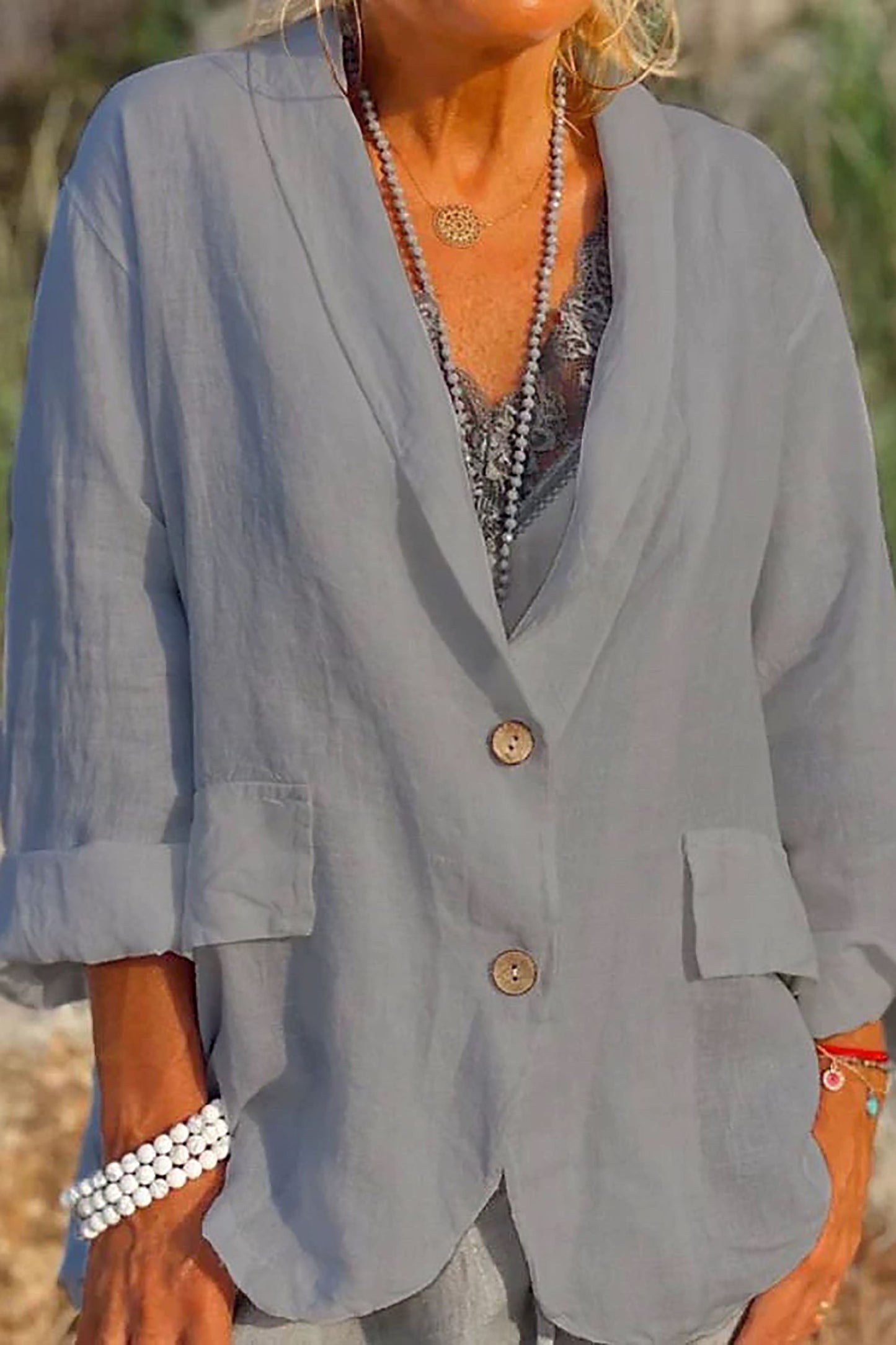 Jessica – Leichte Jacke aus Leinen mit Knöpfen