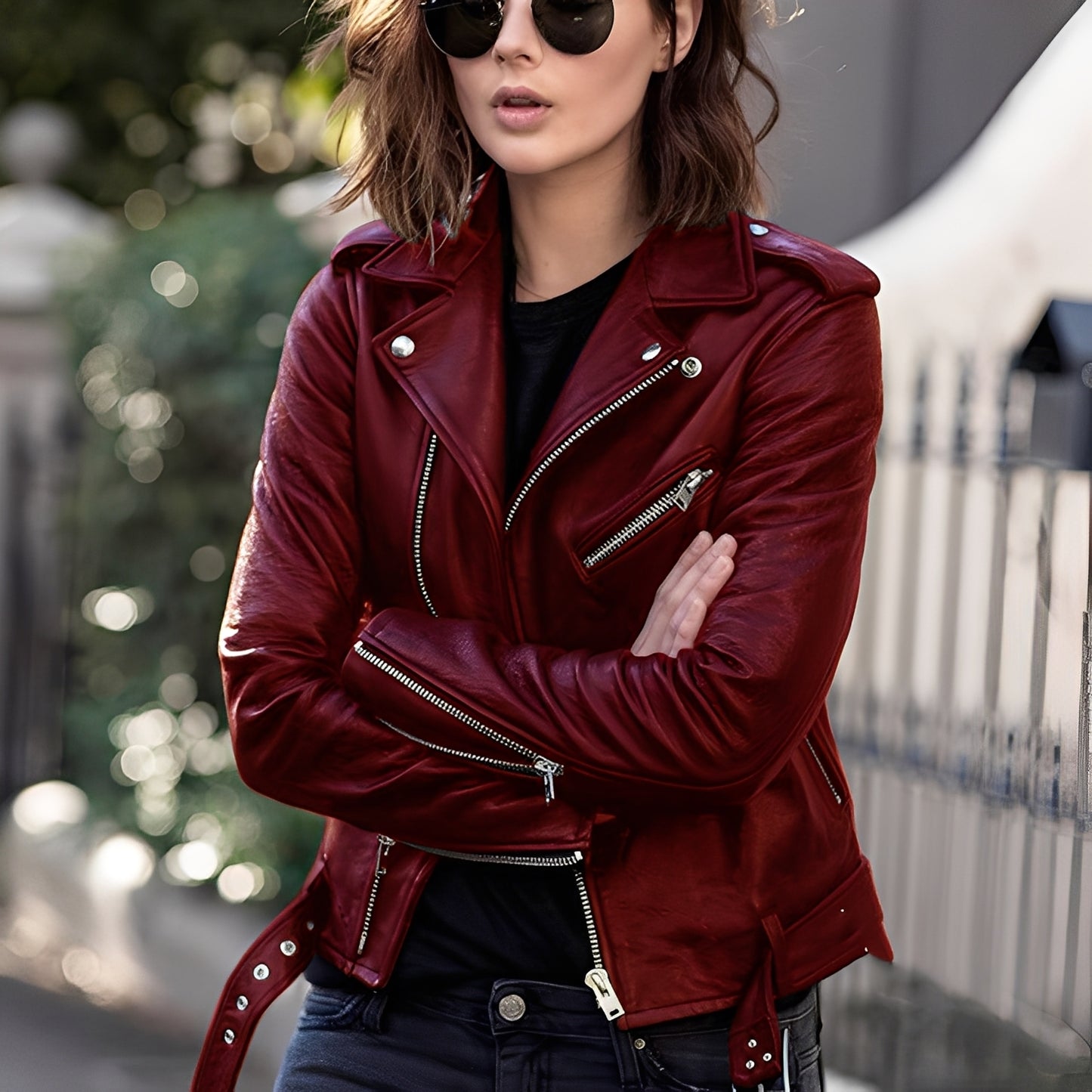 Miranda - Klassische Lederjacke mit Reißverschluss für Damen