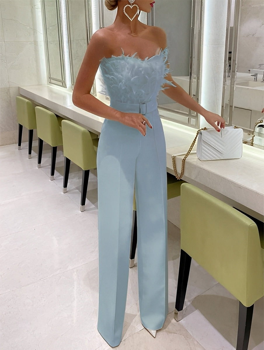 Rachelle - Eleganter Jumpsuit mit Feder-Oberteil für Damen