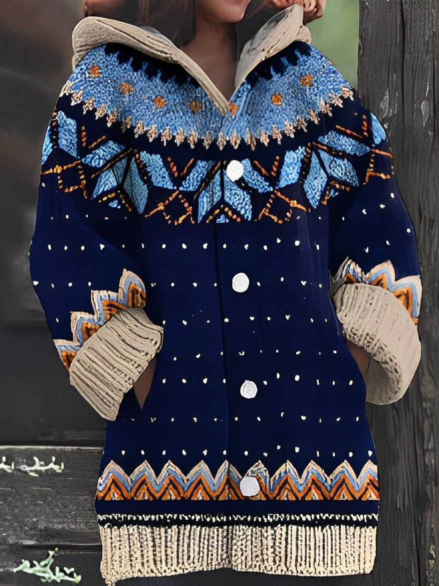 Rexana - Lässiger, warmer Mantel mit Print für Damen