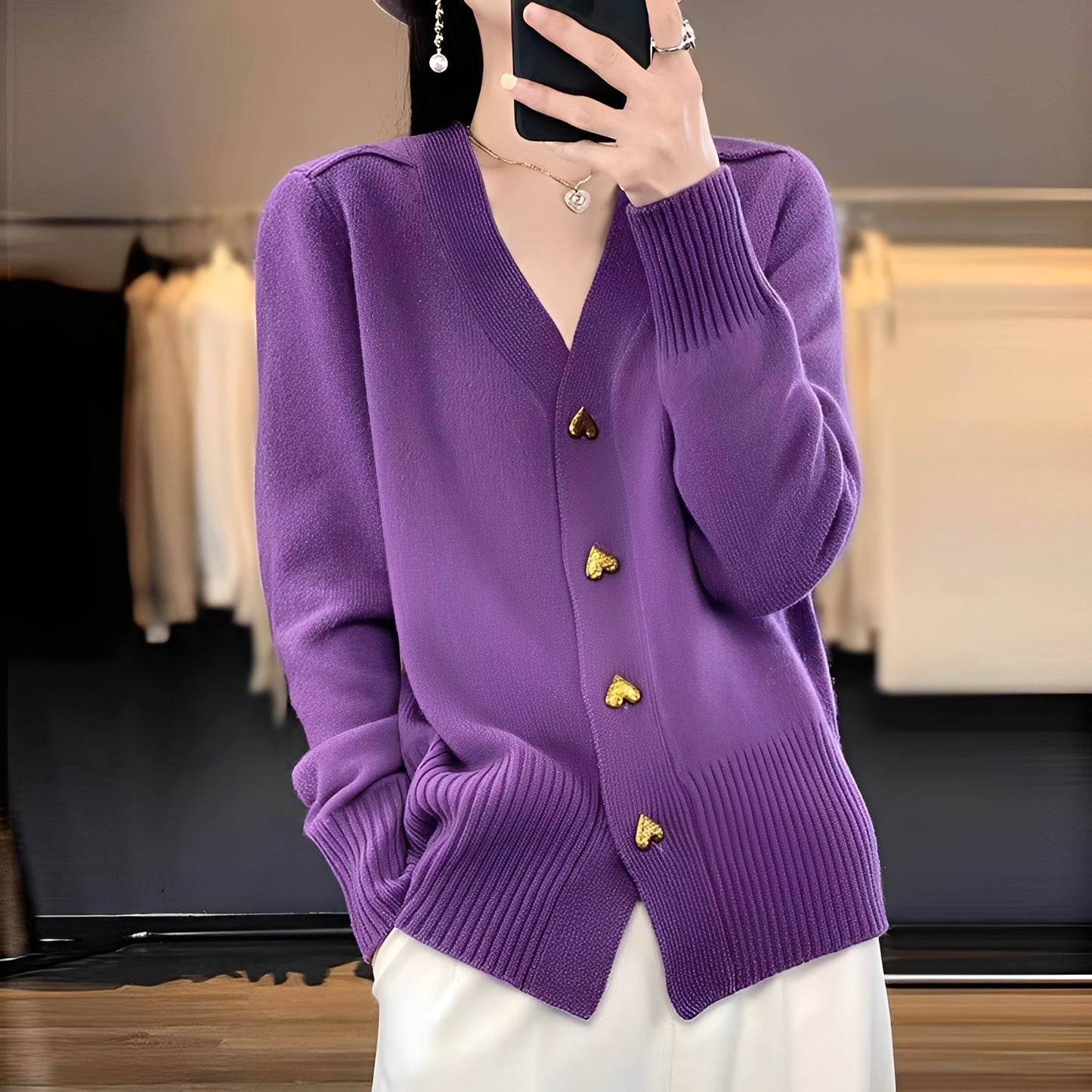 Valarie - Strickjacke mit Herzknöpfen für Damen