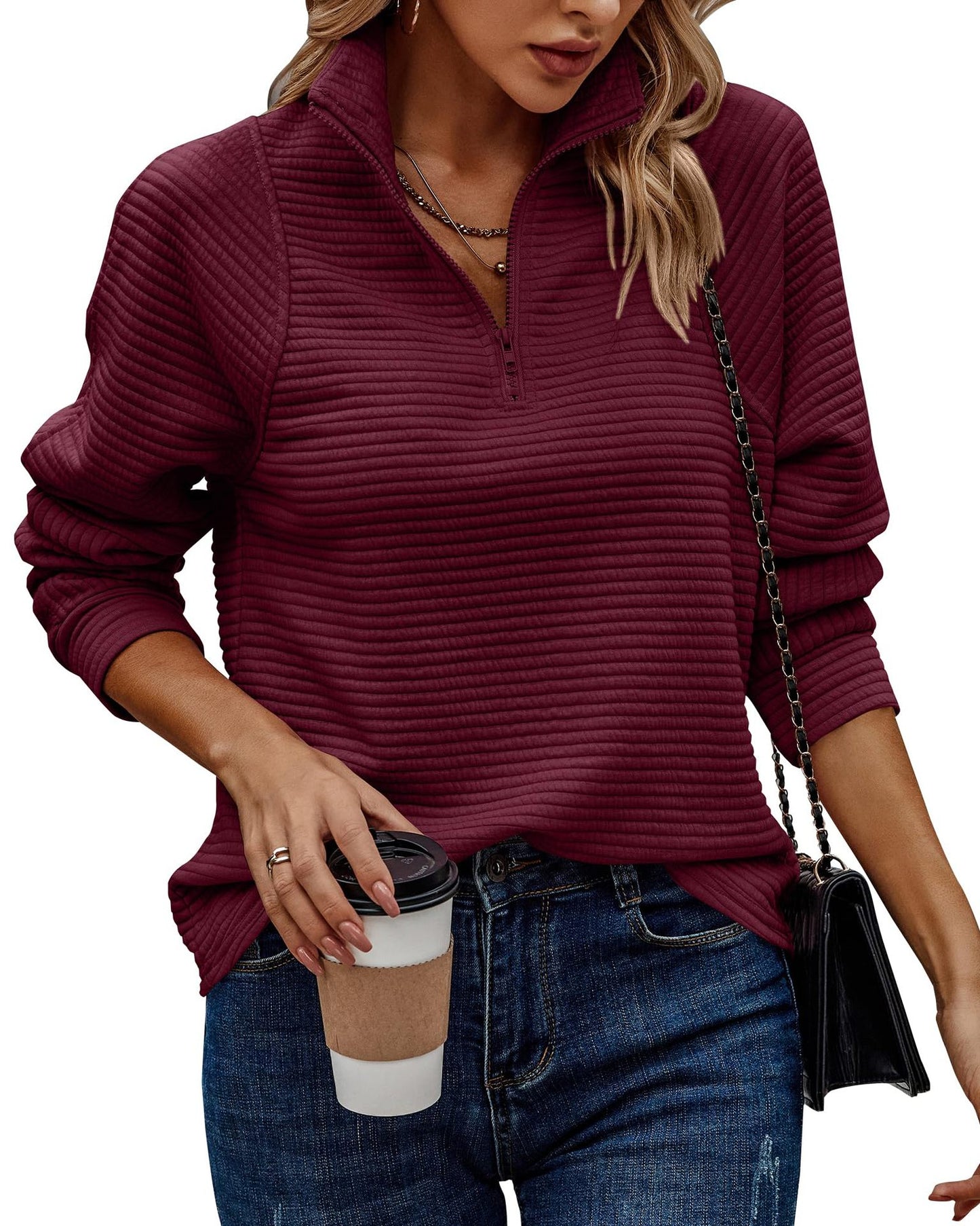 Zinnia - Gerippter Pullover mit Reißverschluss für Damen