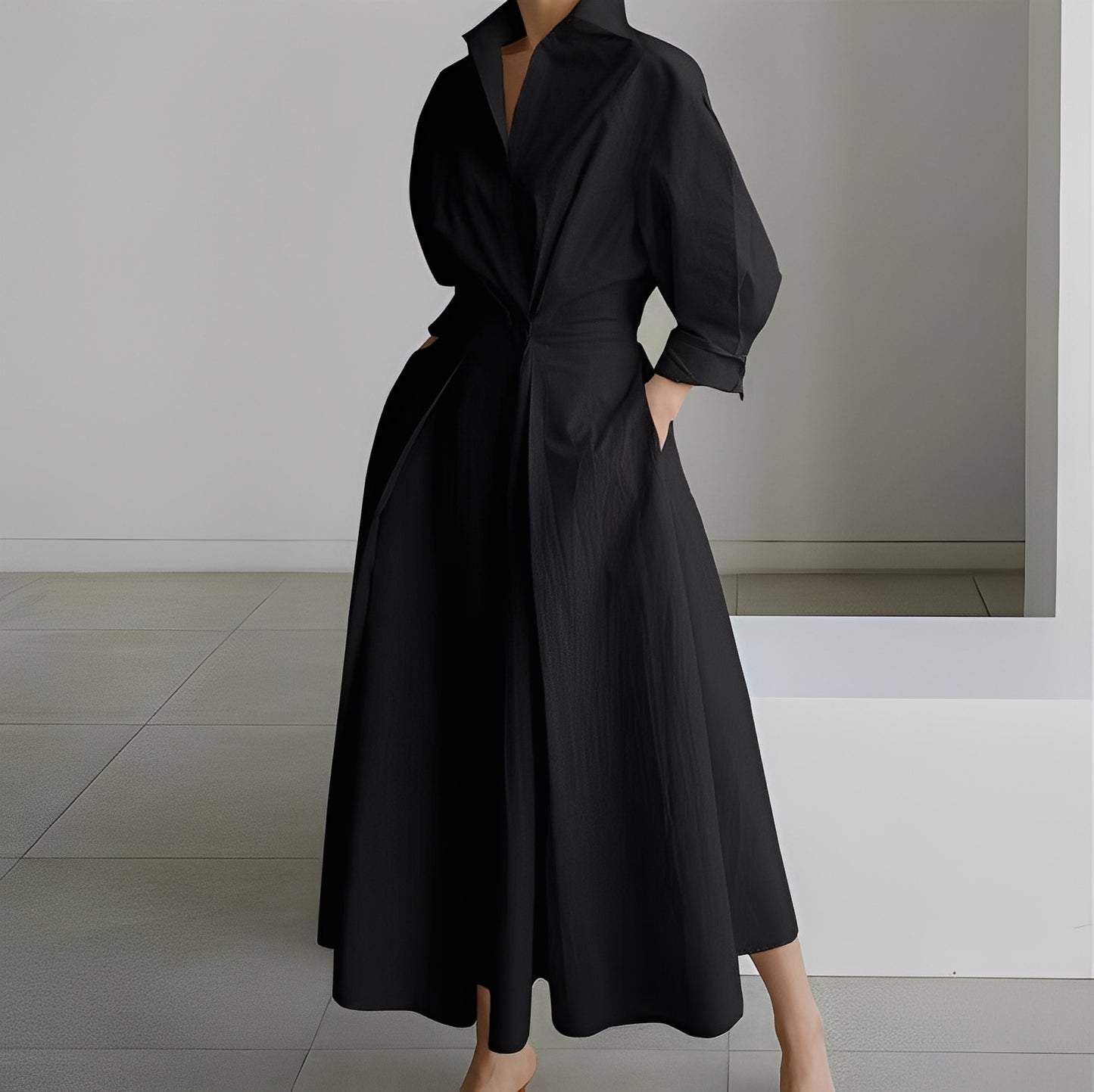 Lavina - Lockeres Langarmkleid mit Taschen für Damen