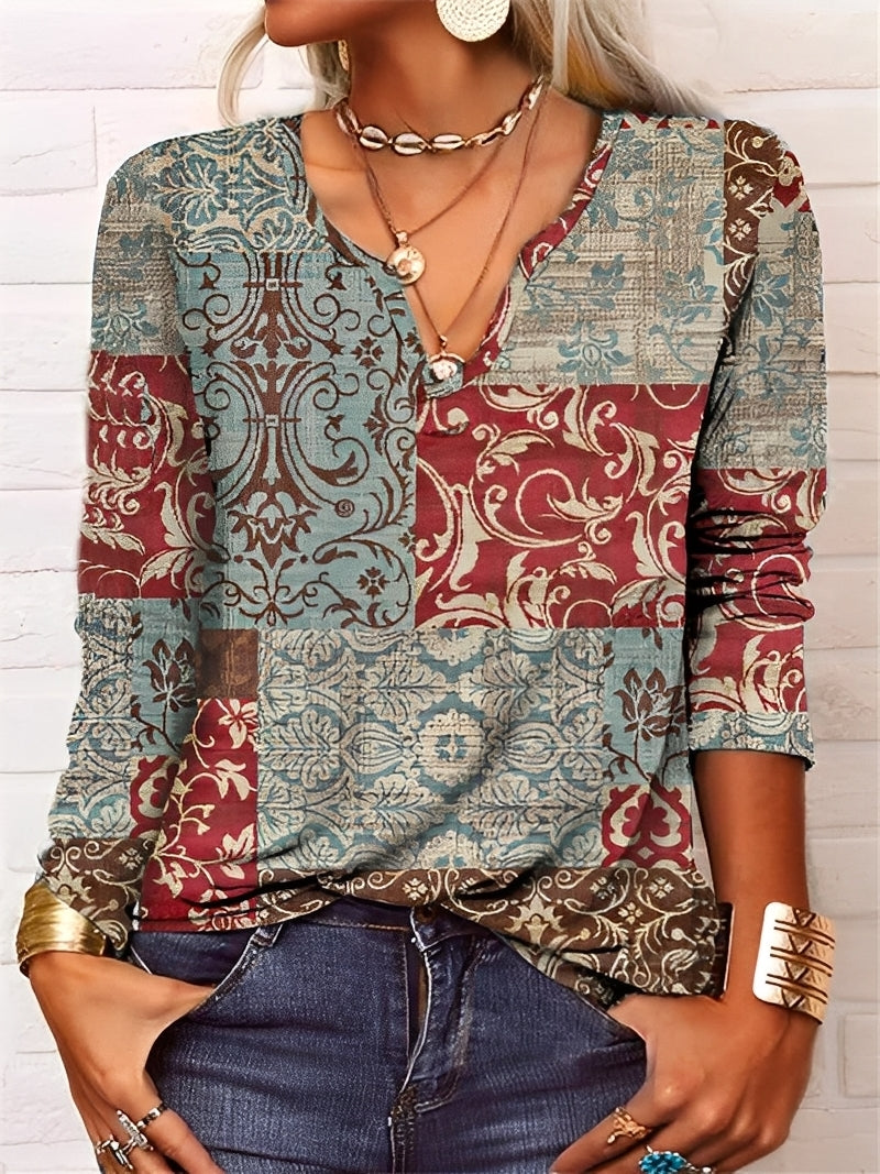 Denise - Boho-Bluse mit V-Ausschnitt und Knöpfen für Damen