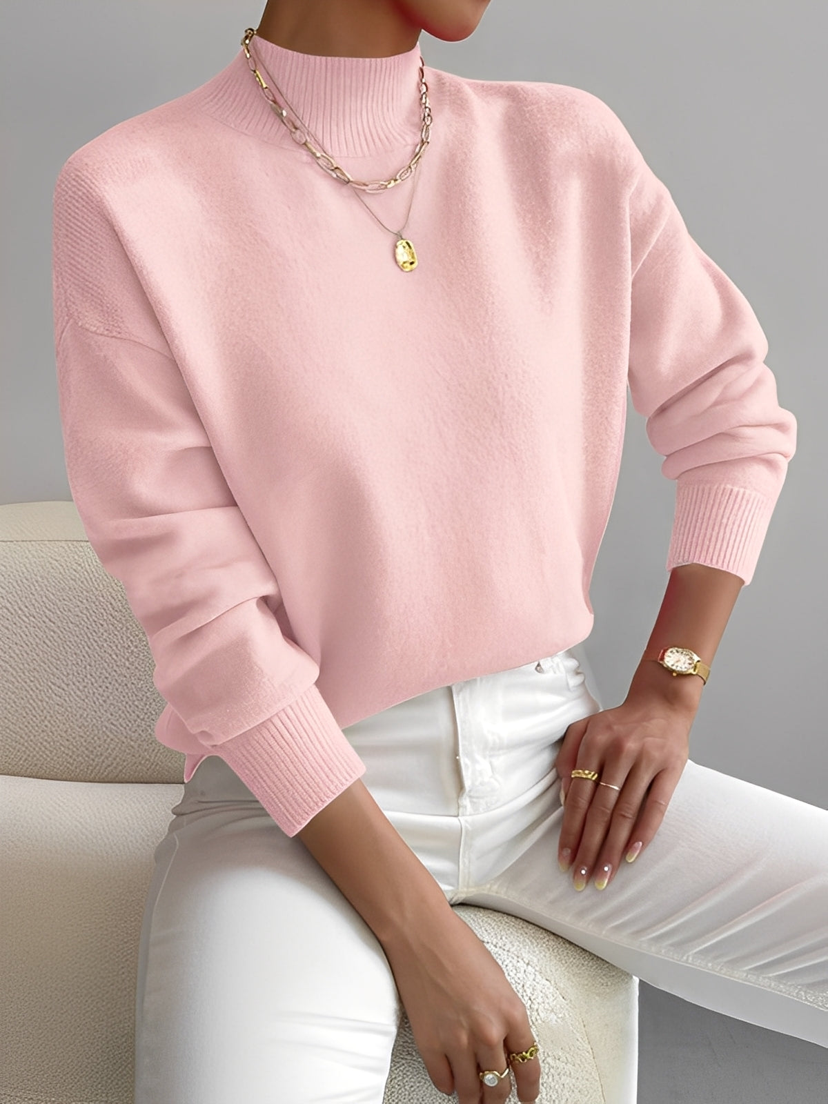Roxana - Eleganter Strickpullover mit halbem Kragen für Damen