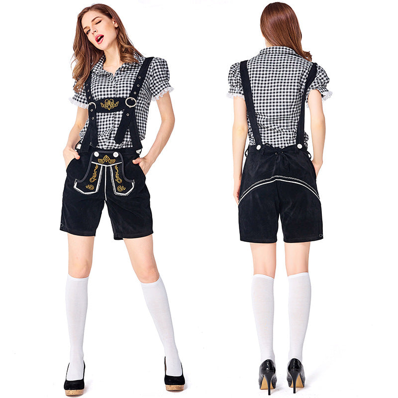 Dahlia - Oktoberfest-Outfit mit karierter Latzhose für Damen