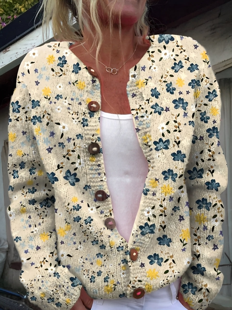 Kandace - Stilvolle Strickjacke mit Blumenmuster für Damen