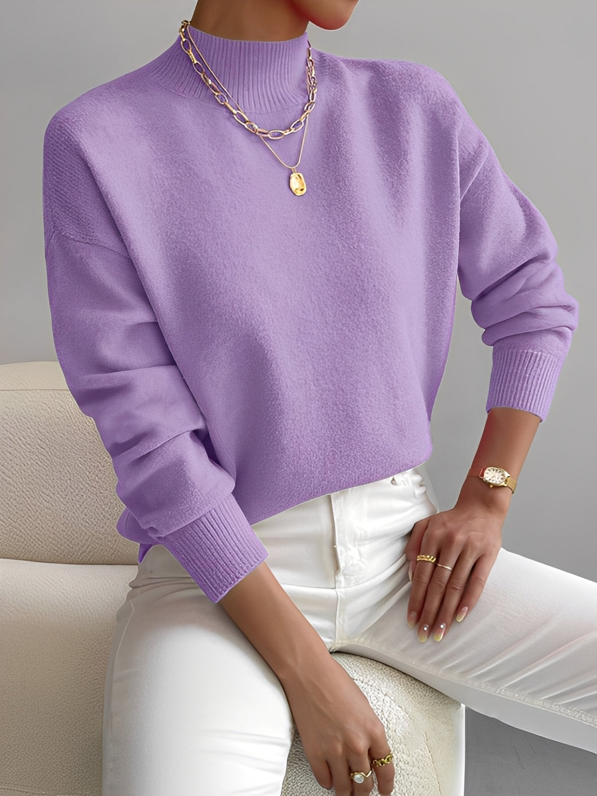 Roxana - Eleganter Strickpullover mit halbem Kragen für Damen
