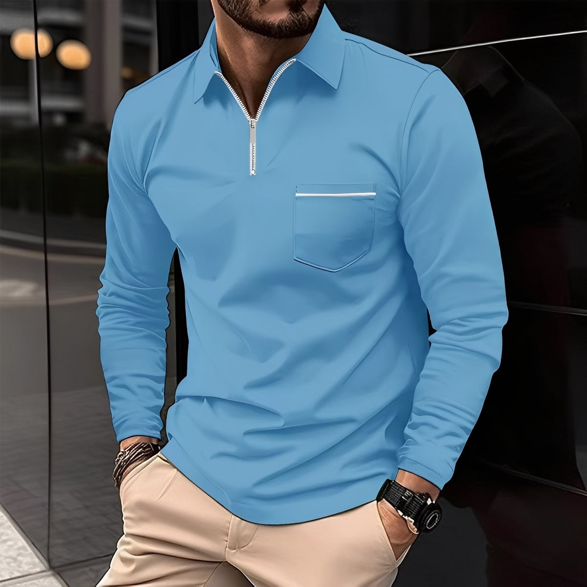 Bernard - Lässiges Langarm-Poloshirt mit Tasche für Herren