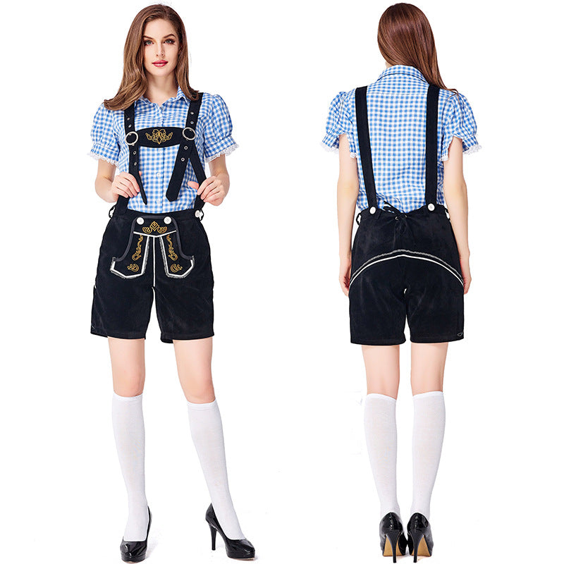 Dahlia - Oktoberfest-Outfit mit karierter Latzhose für Damen