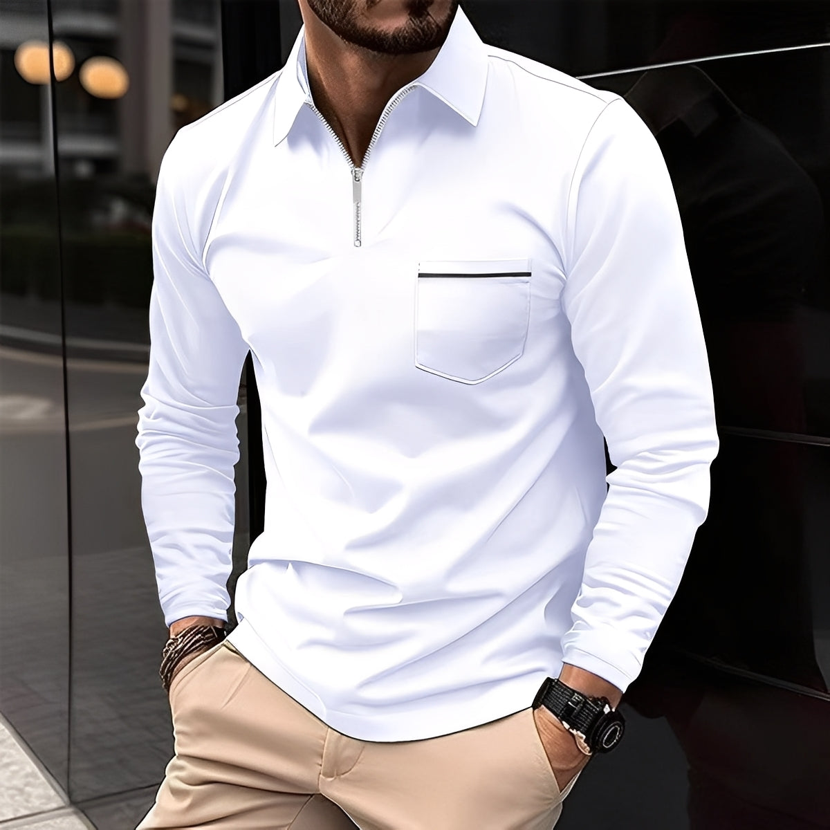 Bernard - Lässiges Langarm-Poloshirt mit Tasche für Herren
