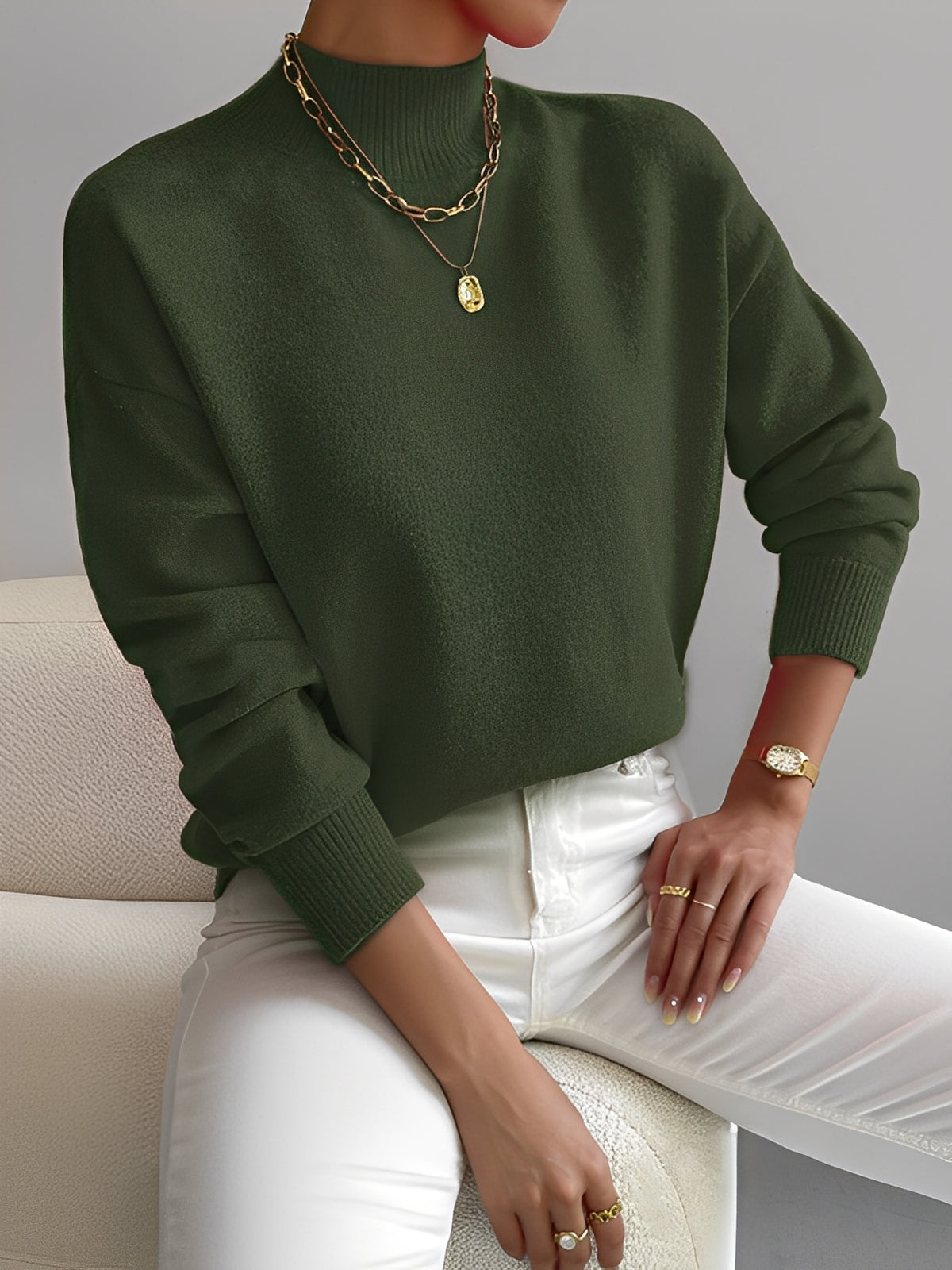 Roxana - Eleganter Strickpullover mit halbem Kragen für Damen
