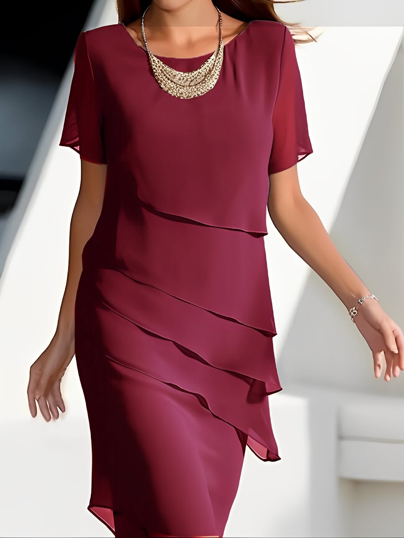 Carmel - Elegantes Chiffonkleid mit Patchwork für Damen