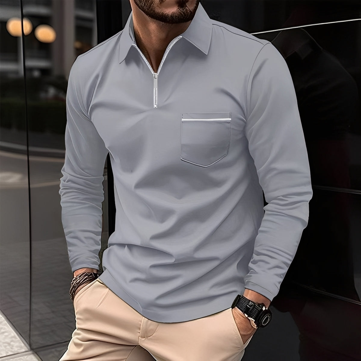 Bernard - Lässiges Langarm-Poloshirt mit Tasche für Herren