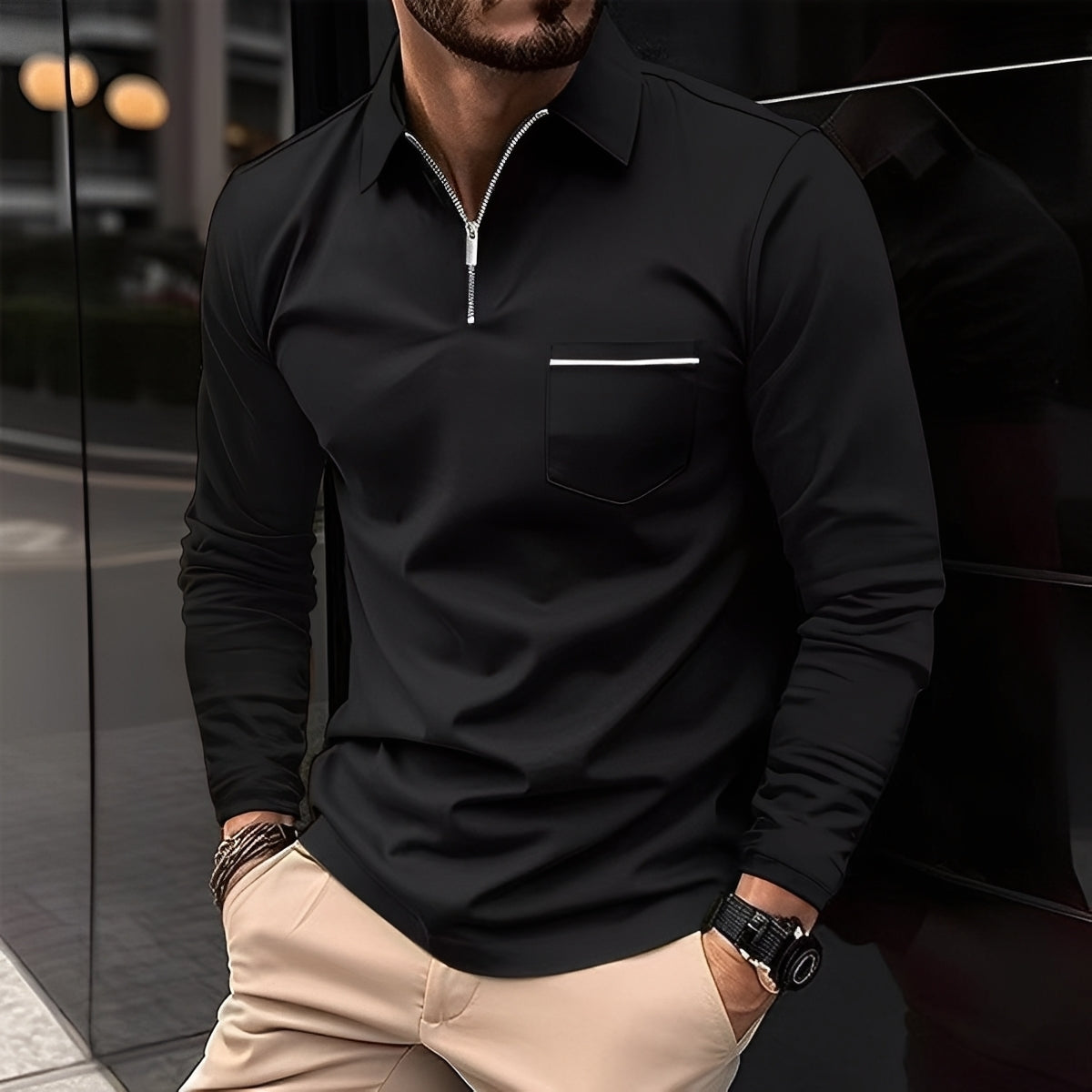 Bernard - Lässiges Langarm-Poloshirt mit Tasche für Herren