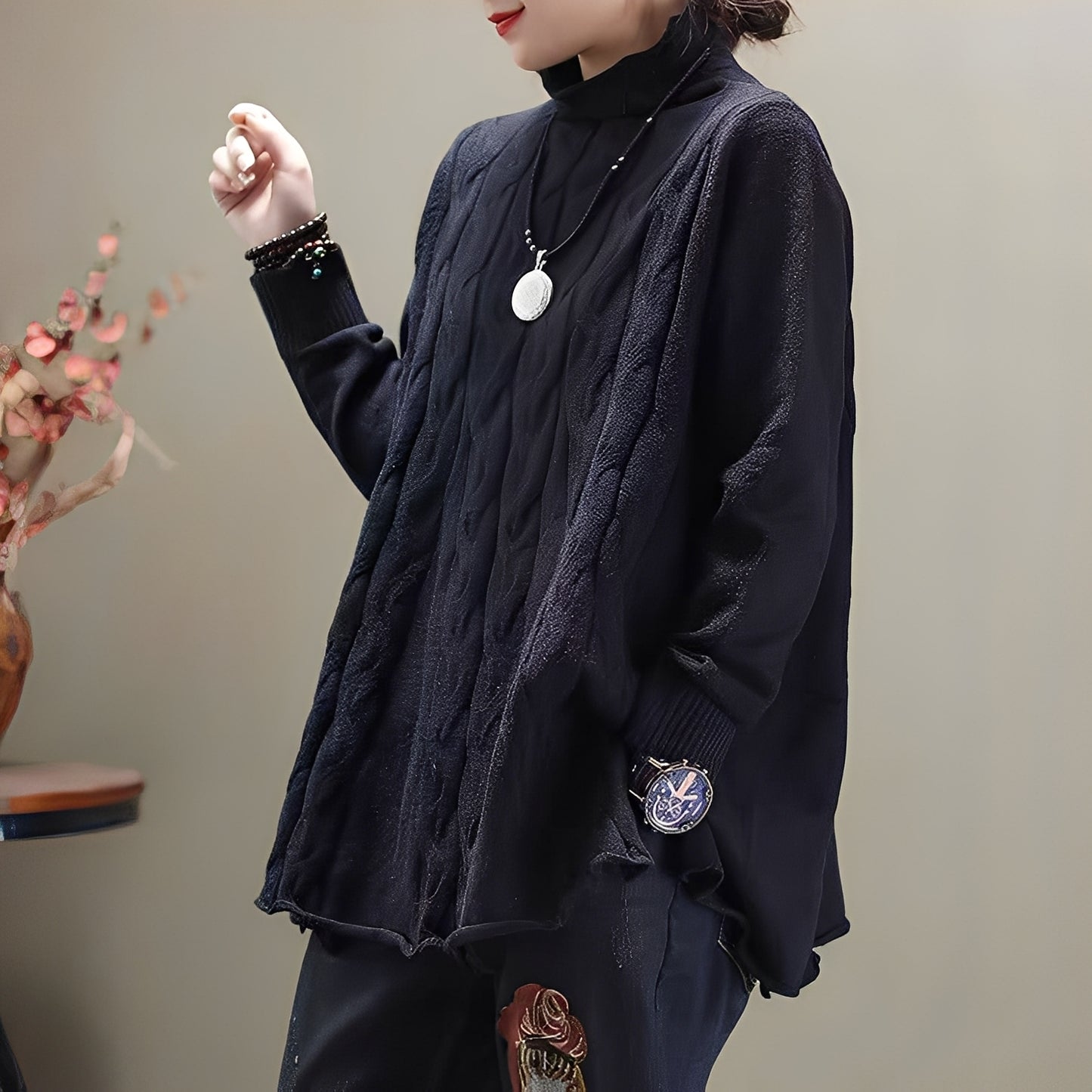 Merla - Lässiger Rollkragenpullover mit Seitenschlitz für Damen
