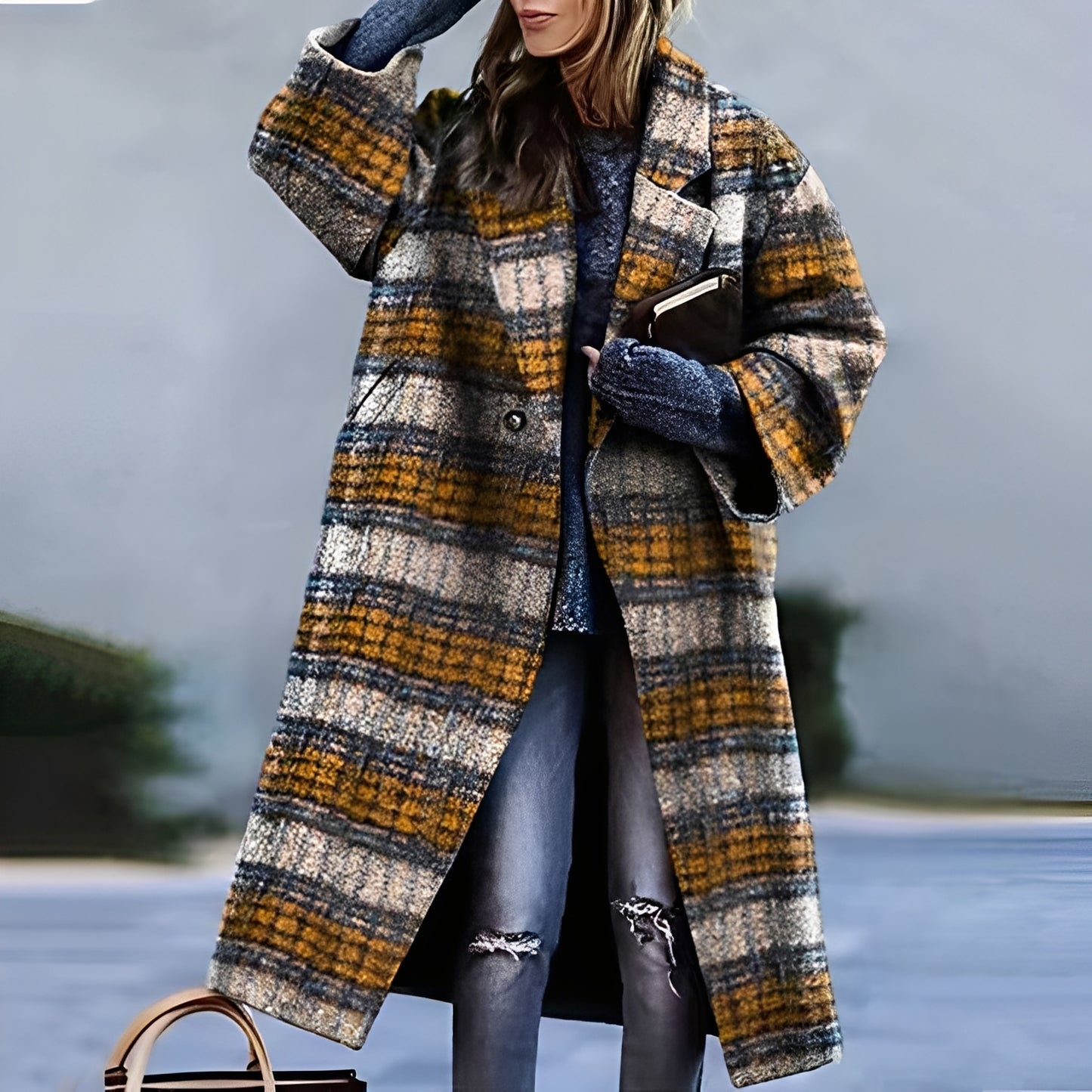 Zariah - Langer, dicker Mantel mit Print für Damen