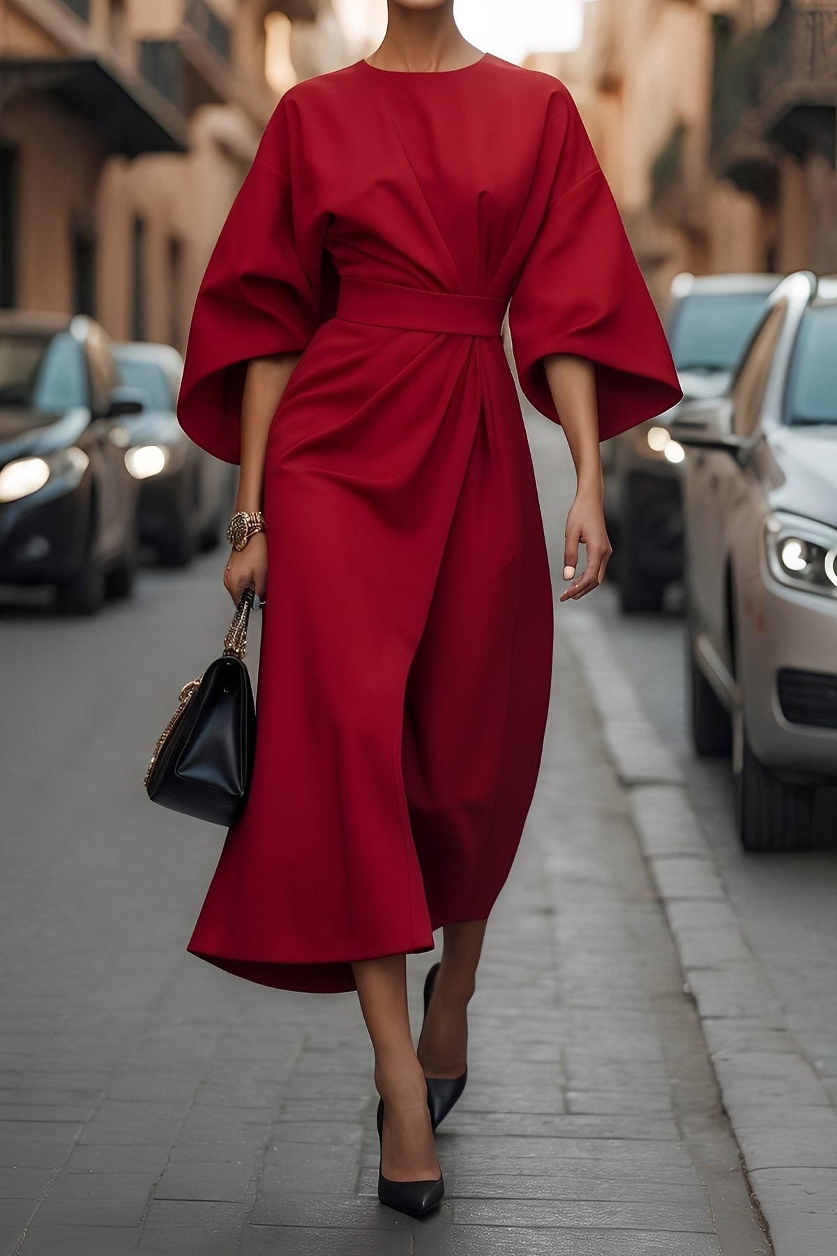 Nicole - Stilvolles Midikleid mit Laternenärmeln für Damen