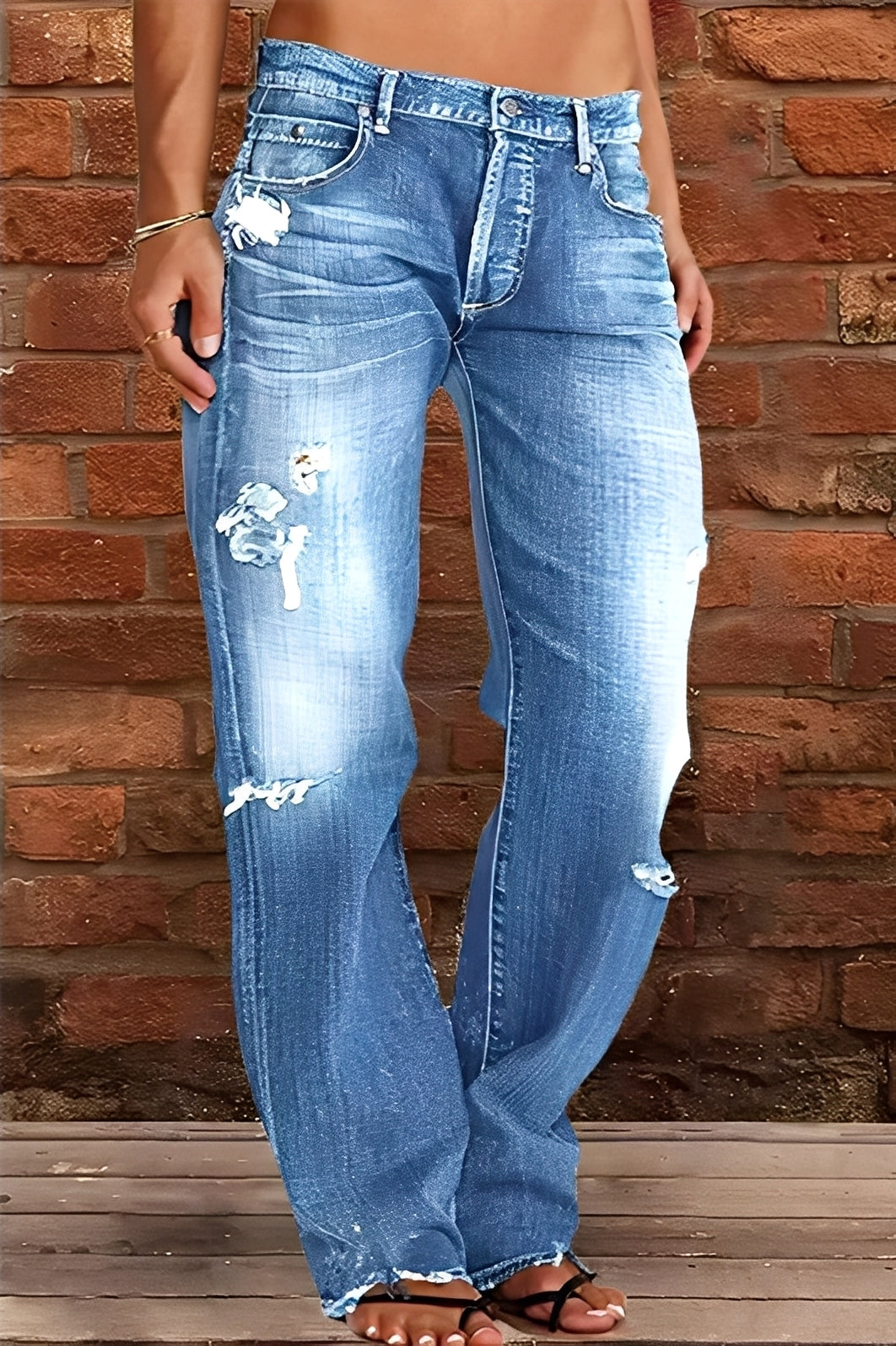 Demetria - Klassische Washed-Jeans mit niedriger Taille für Damen