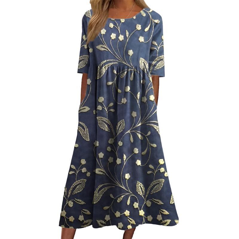 Margaux – Stilvolles Midikleid mit Blumenstickerei