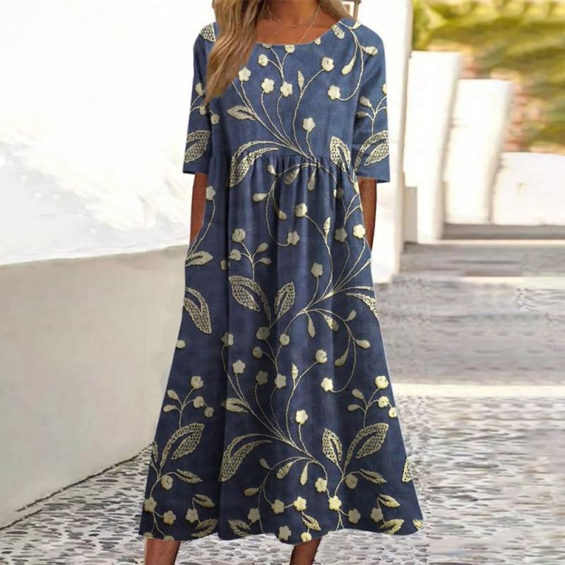 Margaux – Stilvolles Midikleid mit Blumenstickerei