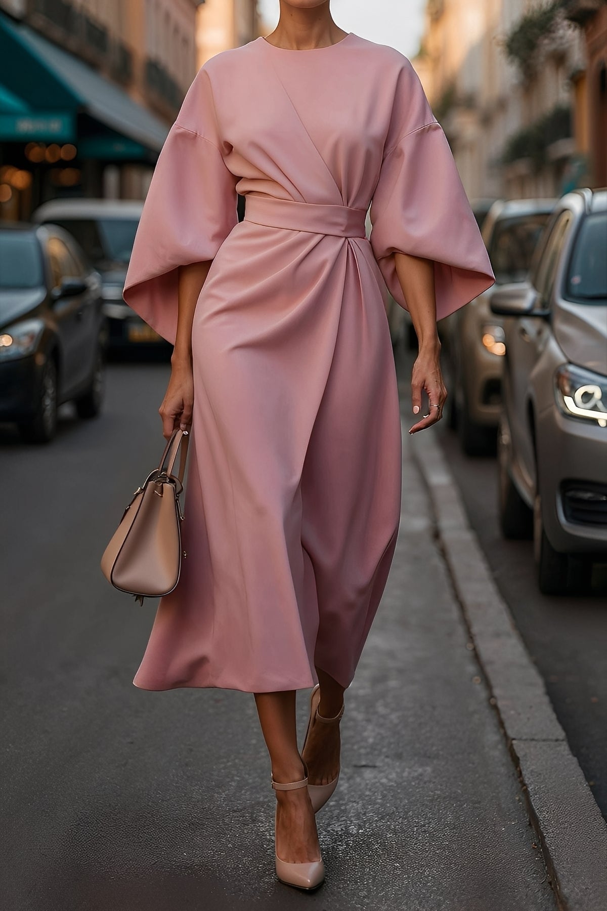 Elena - Elegantes, locker sitzendes Kleid mit Gürtel für Damen