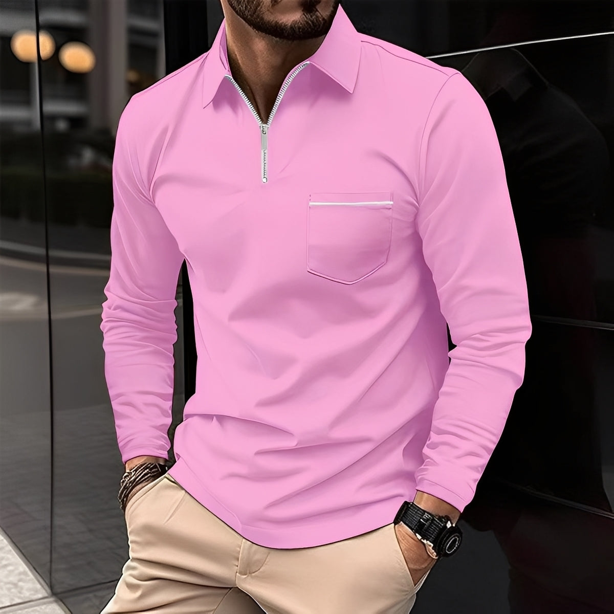 Bernard - Lässiges Langarm-Poloshirt mit Tasche für Herren