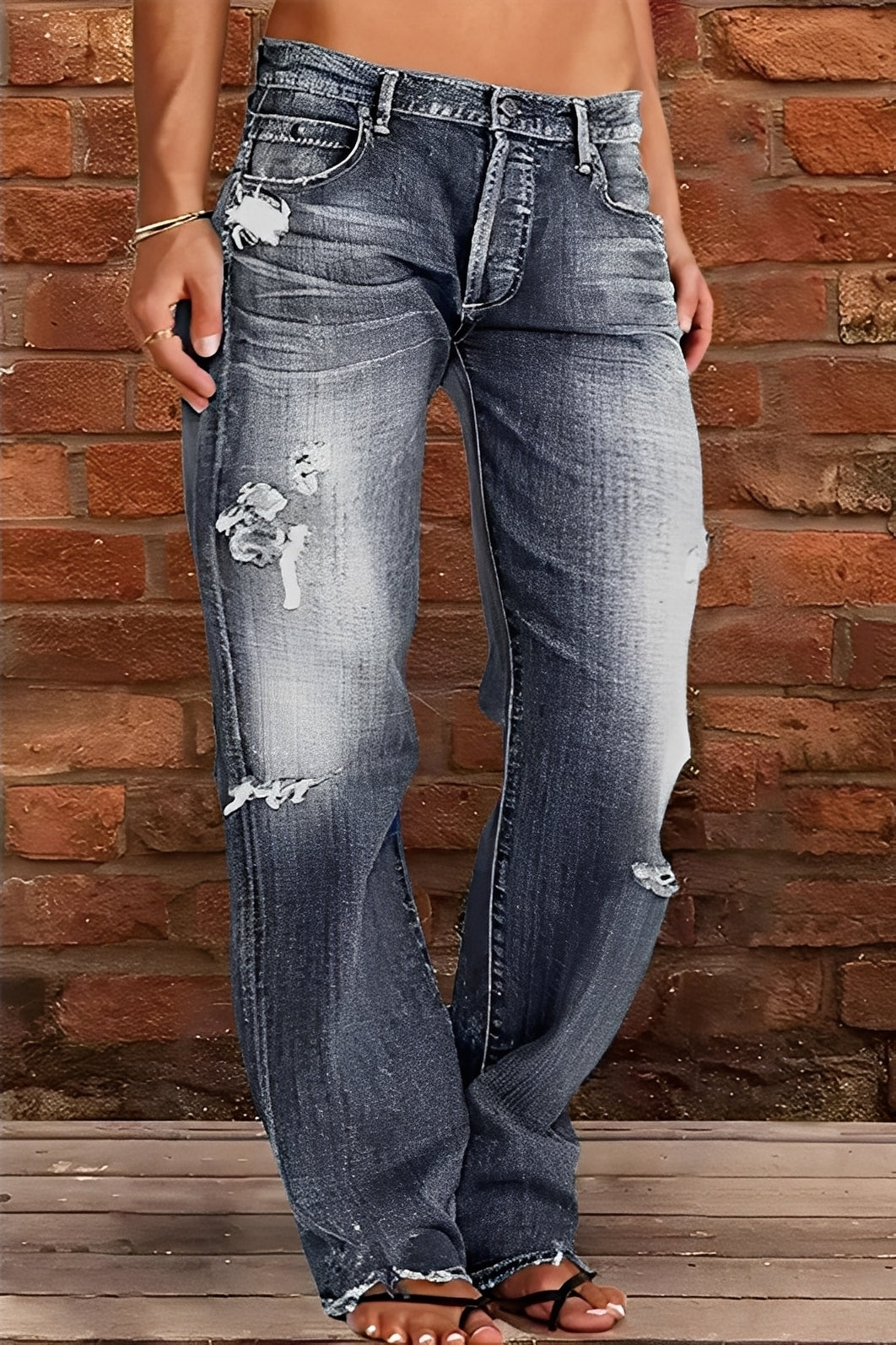 Demetria - Klassische Washed-Jeans mit niedriger Taille für Damen