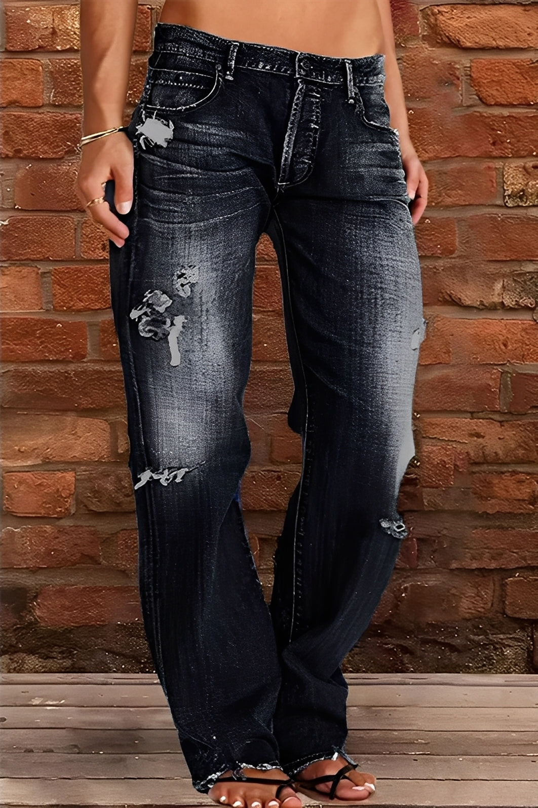 Demetria - Klassische Washed-Jeans mit niedriger Taille für Damen