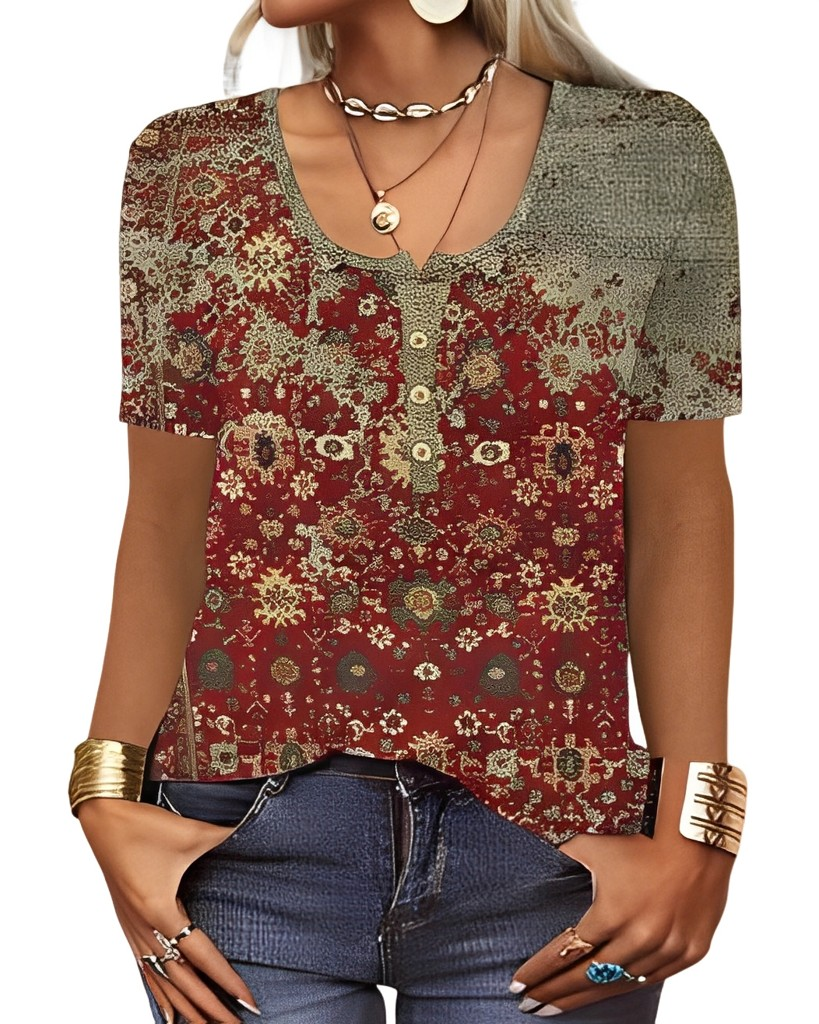 Charlee - Lockere Boho-Bluse mit V-Ausschnitt für Damen