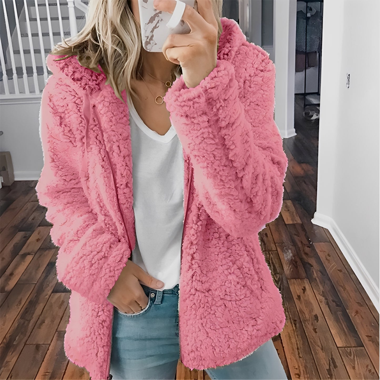 Blaire - Lässige Teddyfell-Kapuzenjacke für Damen