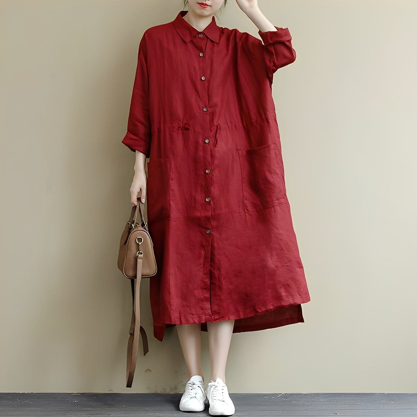 Chelsie - Oversized-Maxikleid mit Knöpfen für Damen