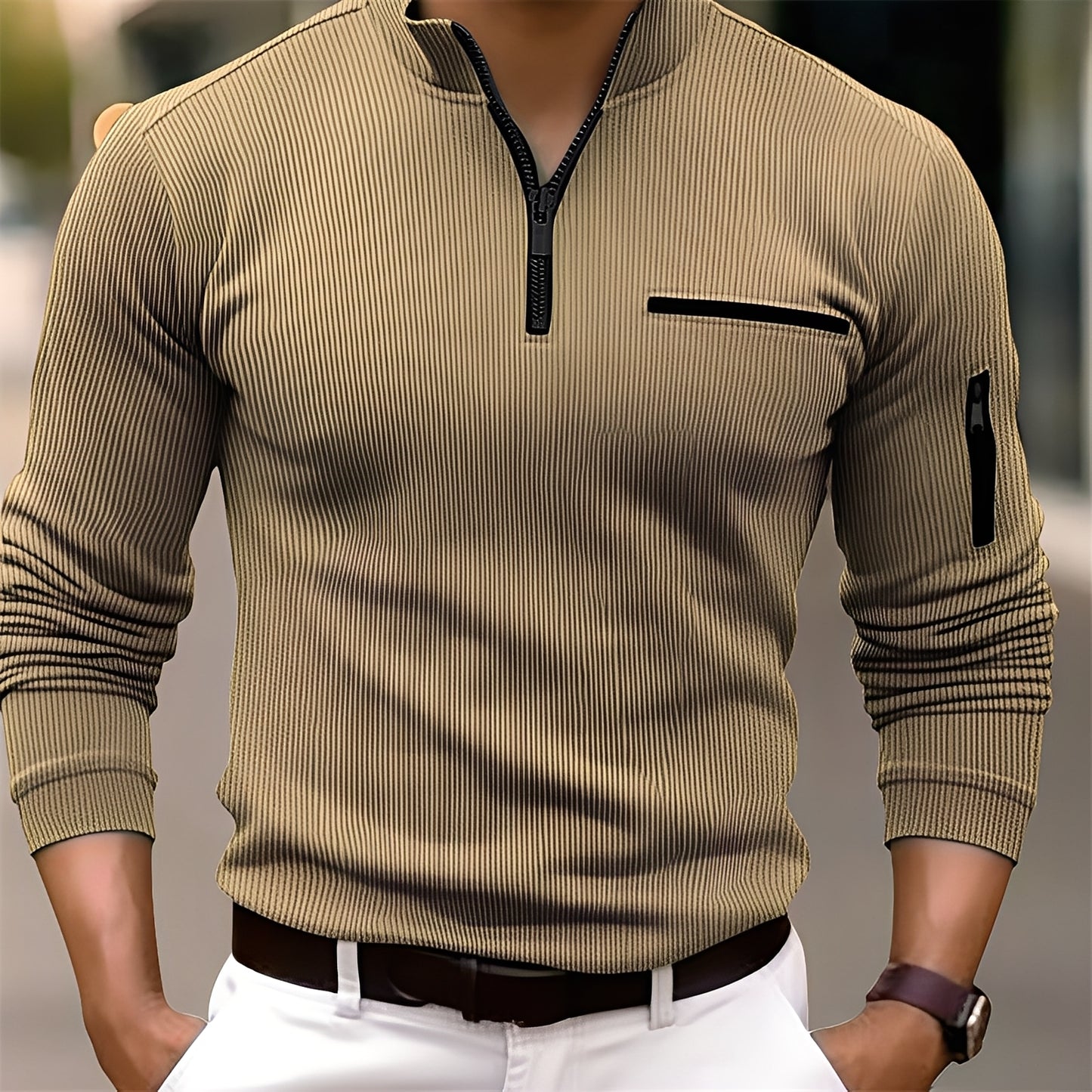 Donovan - Stilvoller gestreifter Pullover mit Taschen für Herren