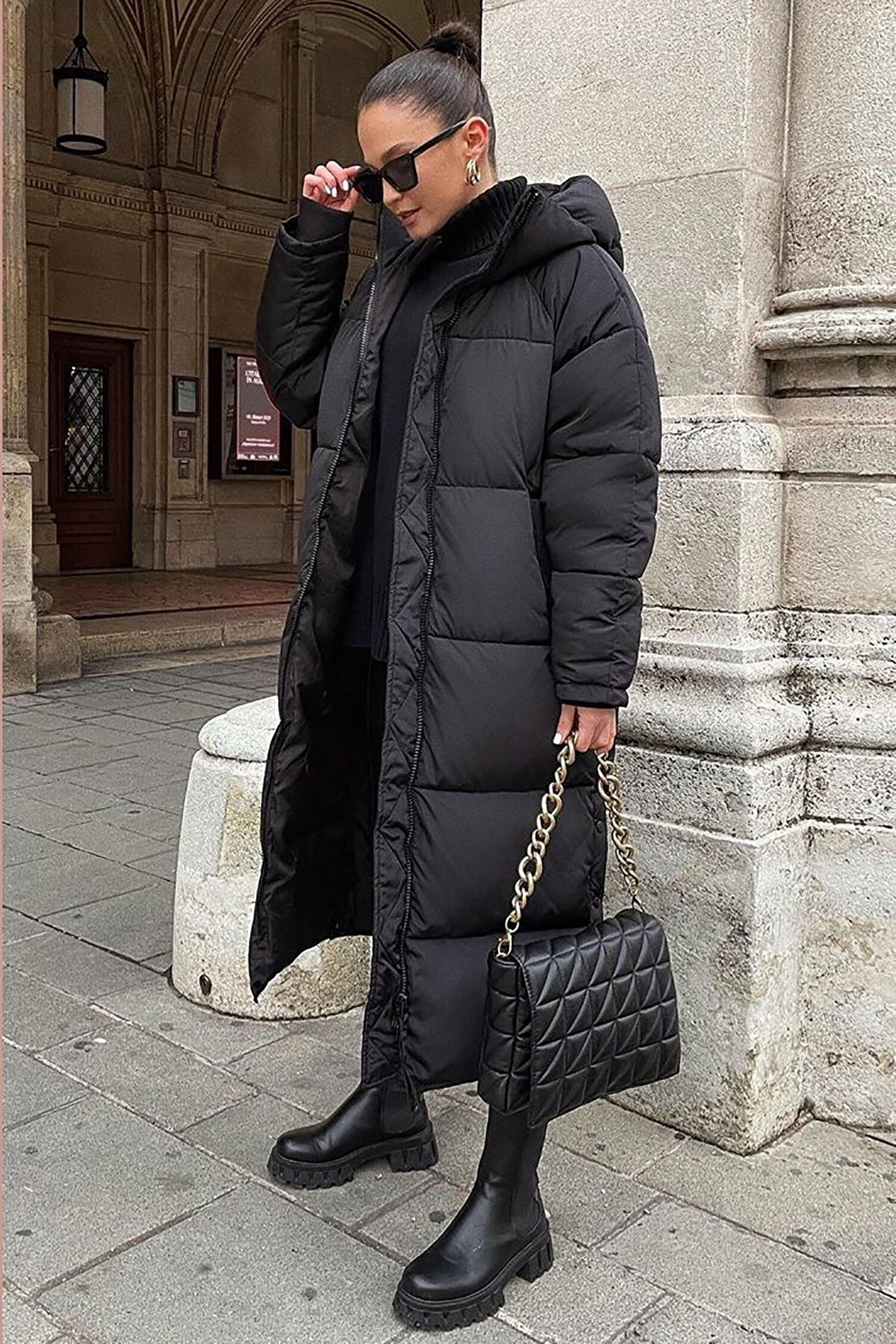 Khloe - Warmer, langer, wattierter Wintermantel für Damen