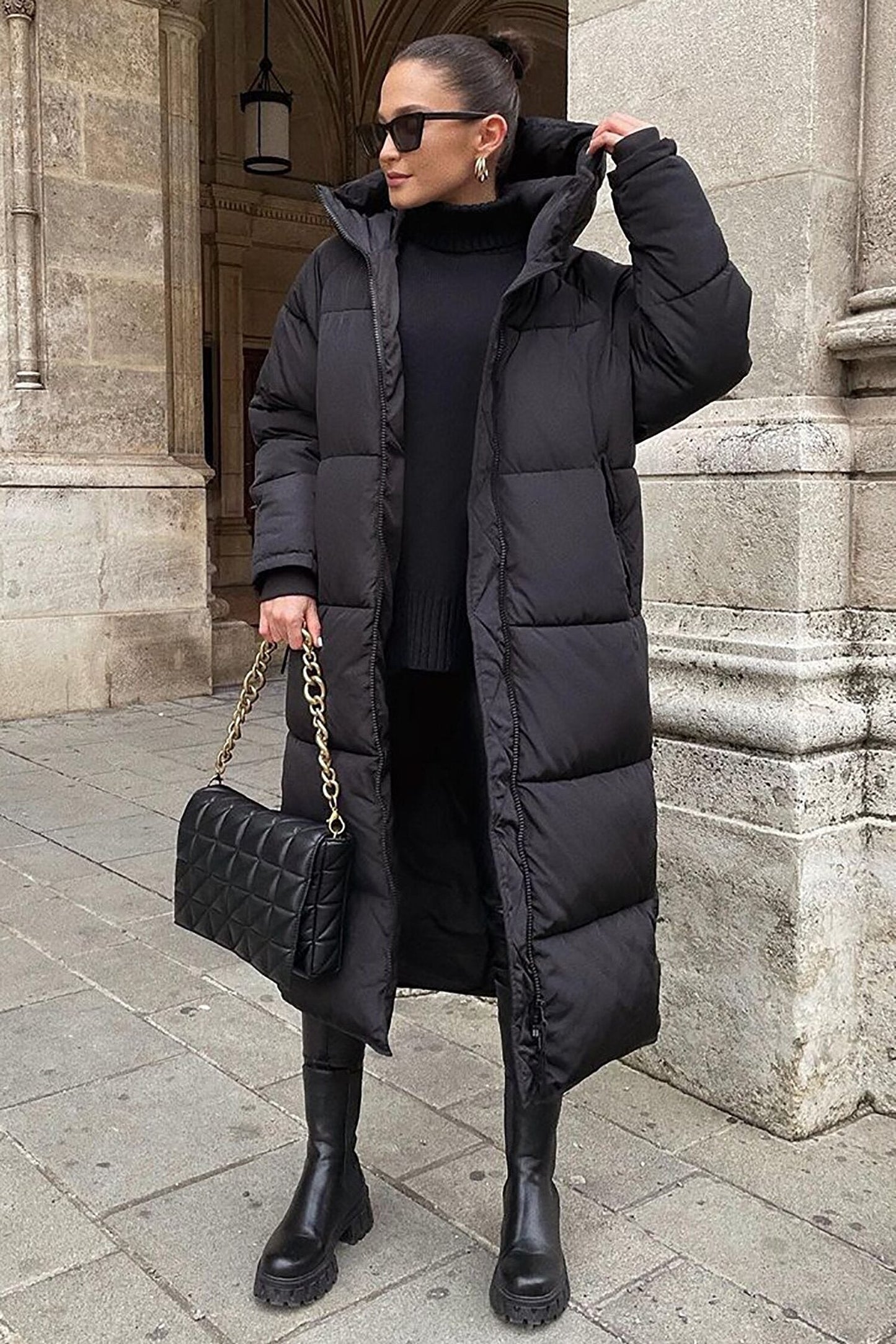 Khloe - Warmer, langer, wattierter Wintermantel für Damen