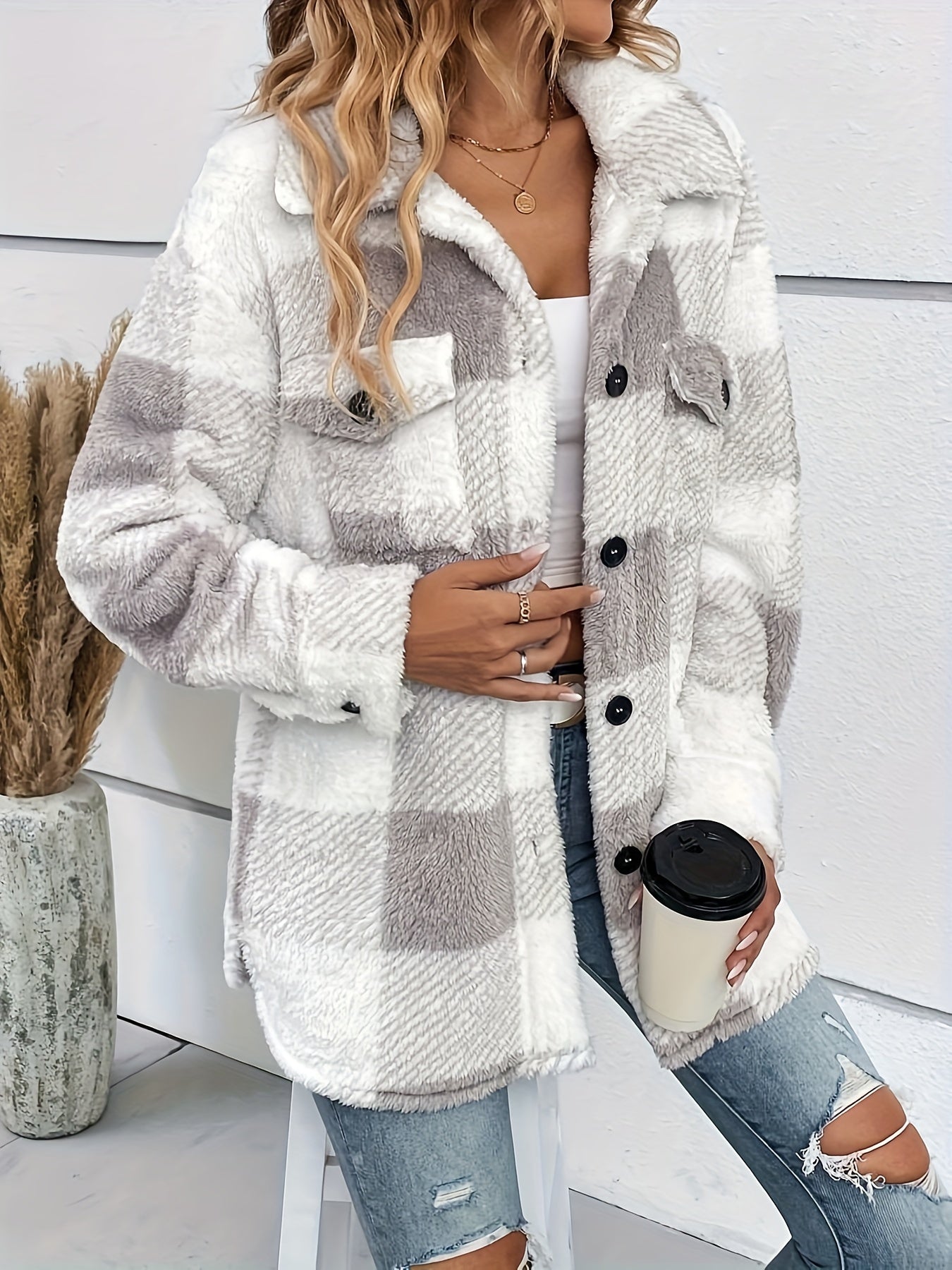 Julie - Warme Fleecejacke mit Karomuster für Damen