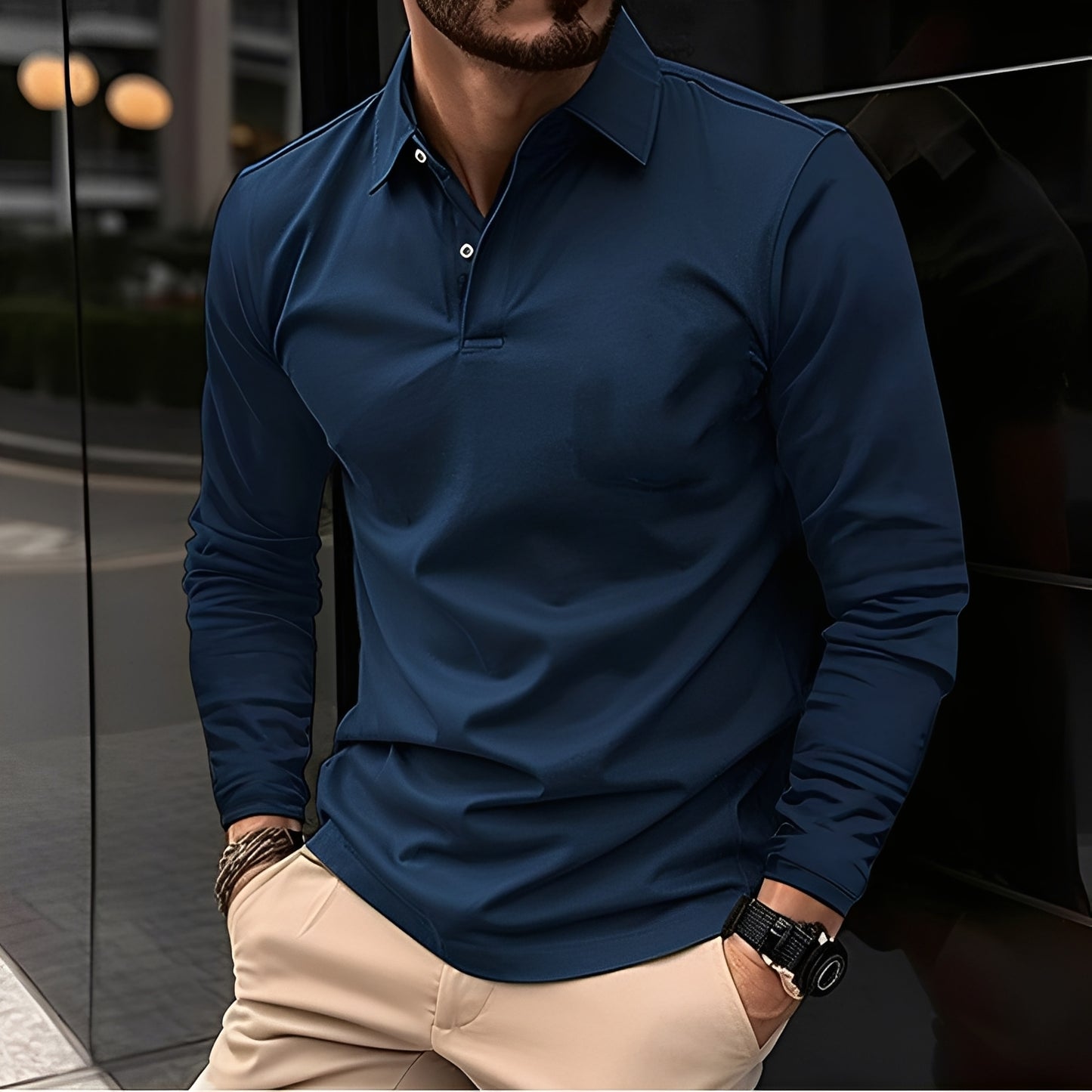 Dudley - Lässiges Langarm-Poloshirt mit Knöpfen für Herren
