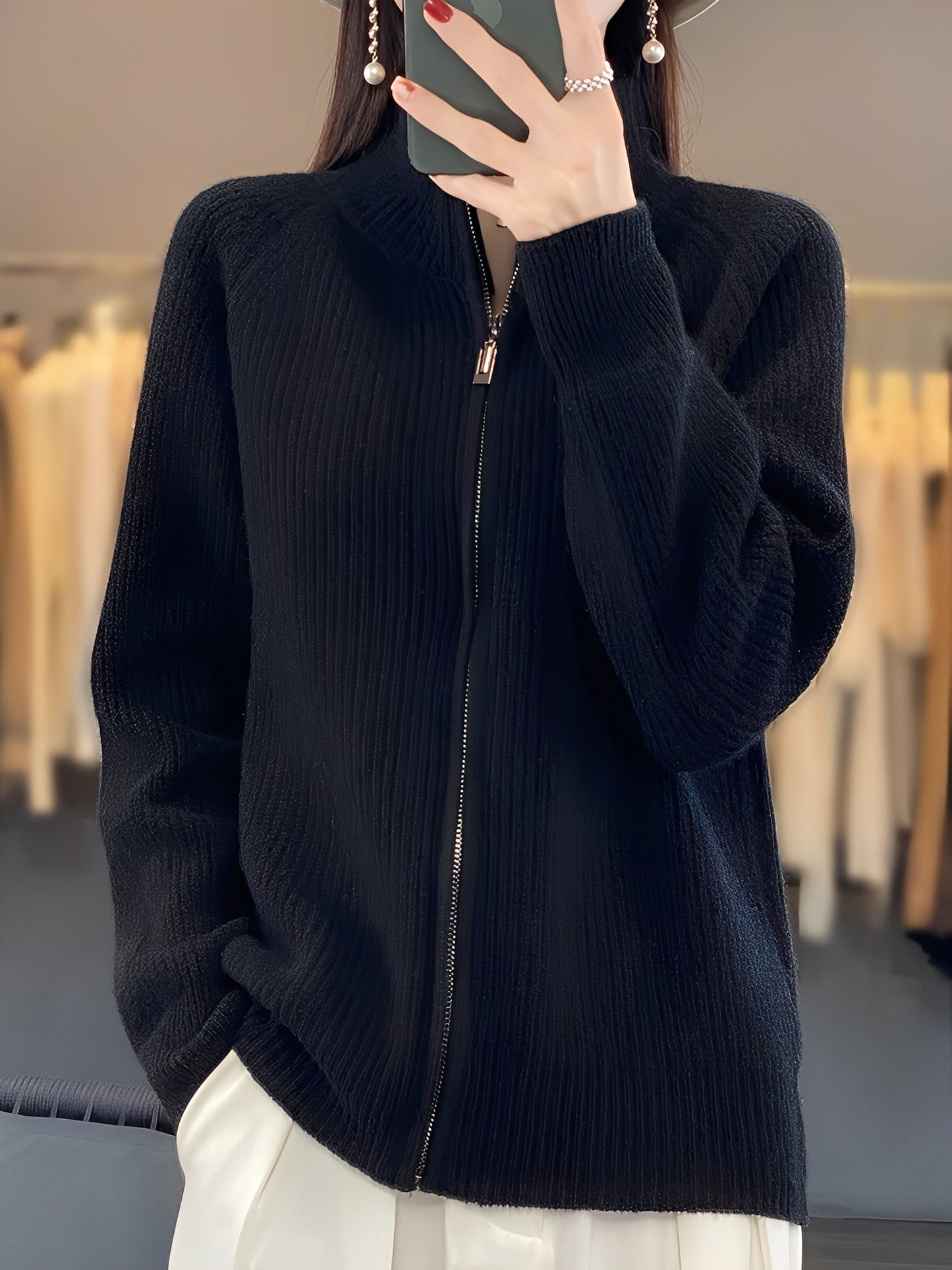 Brylee - Modische Wollstrickjacke mit Reißverschluss für Damen