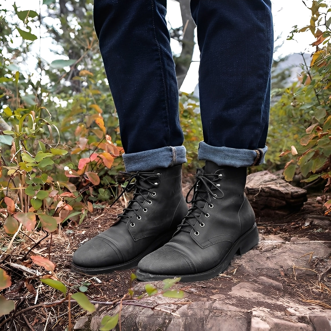 Jaydon - Retro-Lederstiefel mit runder Zehenpartie für Herren