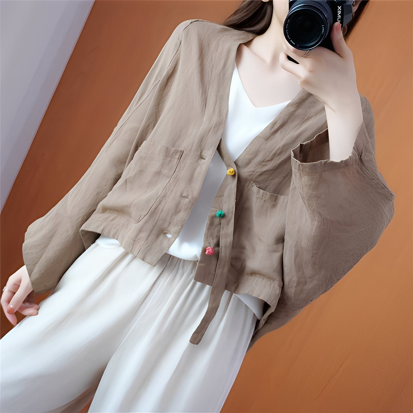 Shelia - Lockerer kurzer Cardigan mit Taschen
