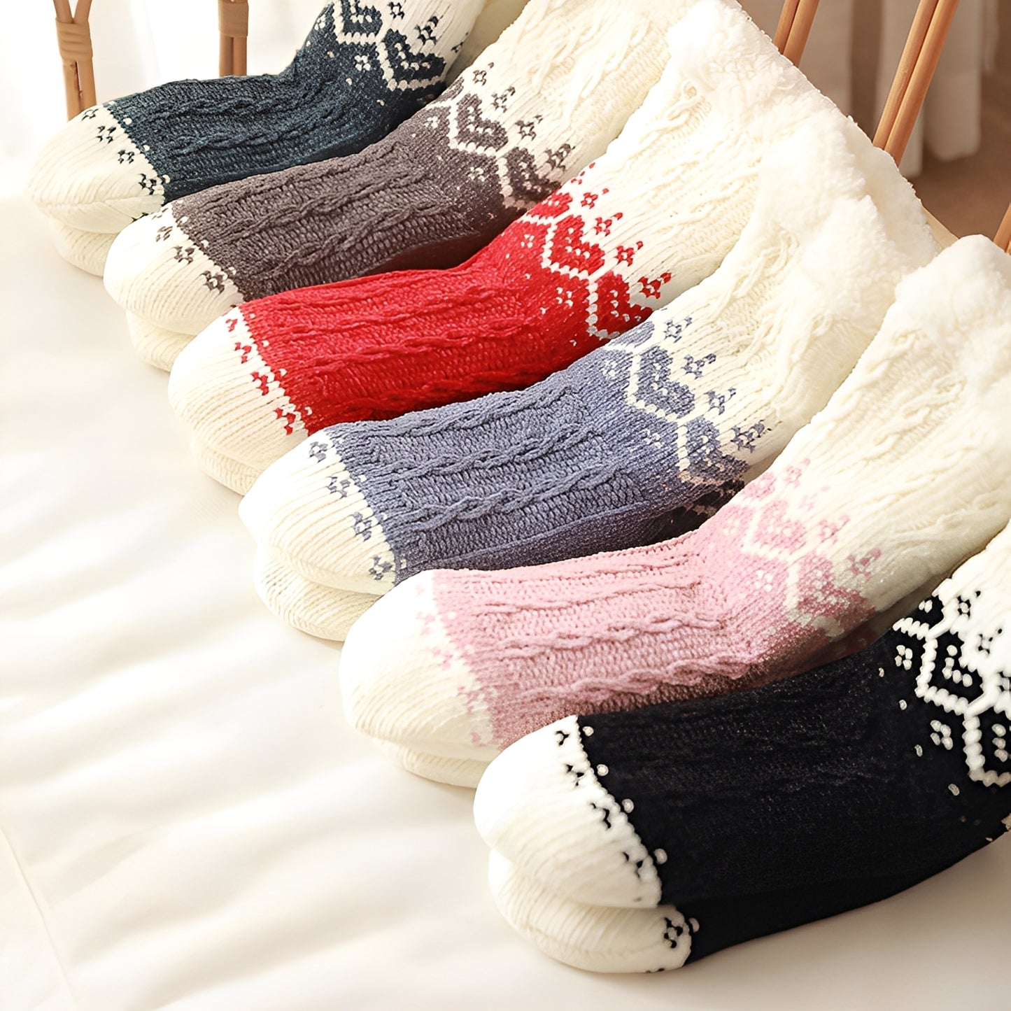 Danika - Stilvolle gestrickte Plüschsocken mit Herzmuster für Damen