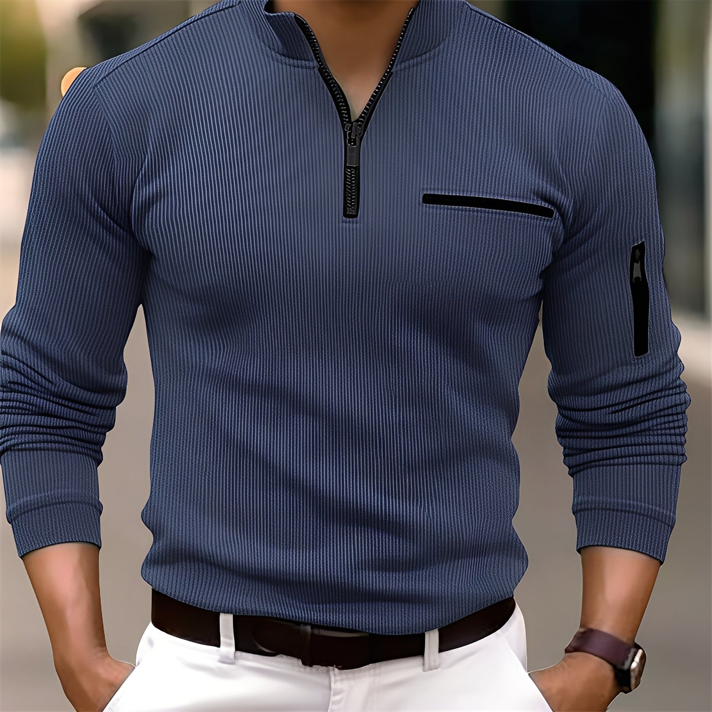 Donovan - Stilvoller gestreifter Pullover mit Taschen für Herren