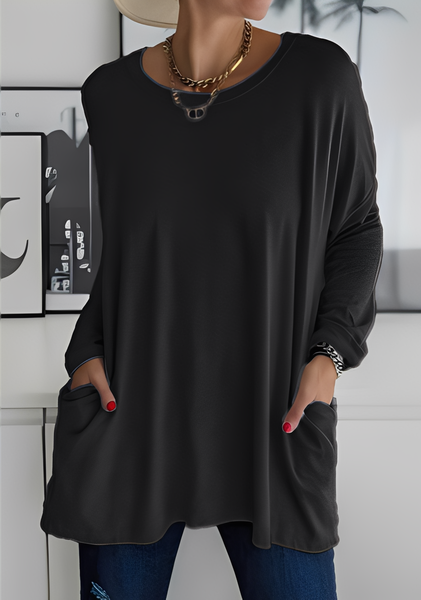 Krystle - Lockeres Langarm-Oberteil mit Taschen für Damen