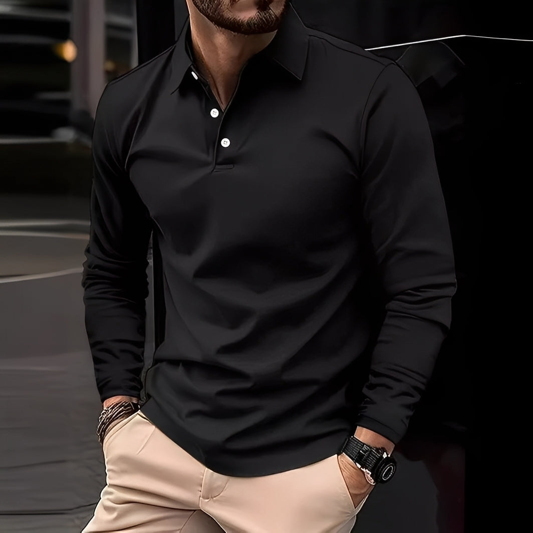 Dudley - Lässiges Langarm-Poloshirt mit Knöpfen für Herren