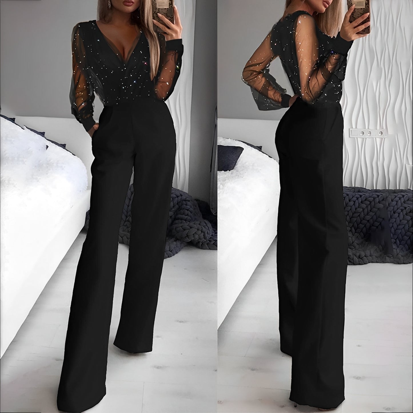 Catherina - Eleganter Jumpsuit mit V-Ausschnitt für Damen