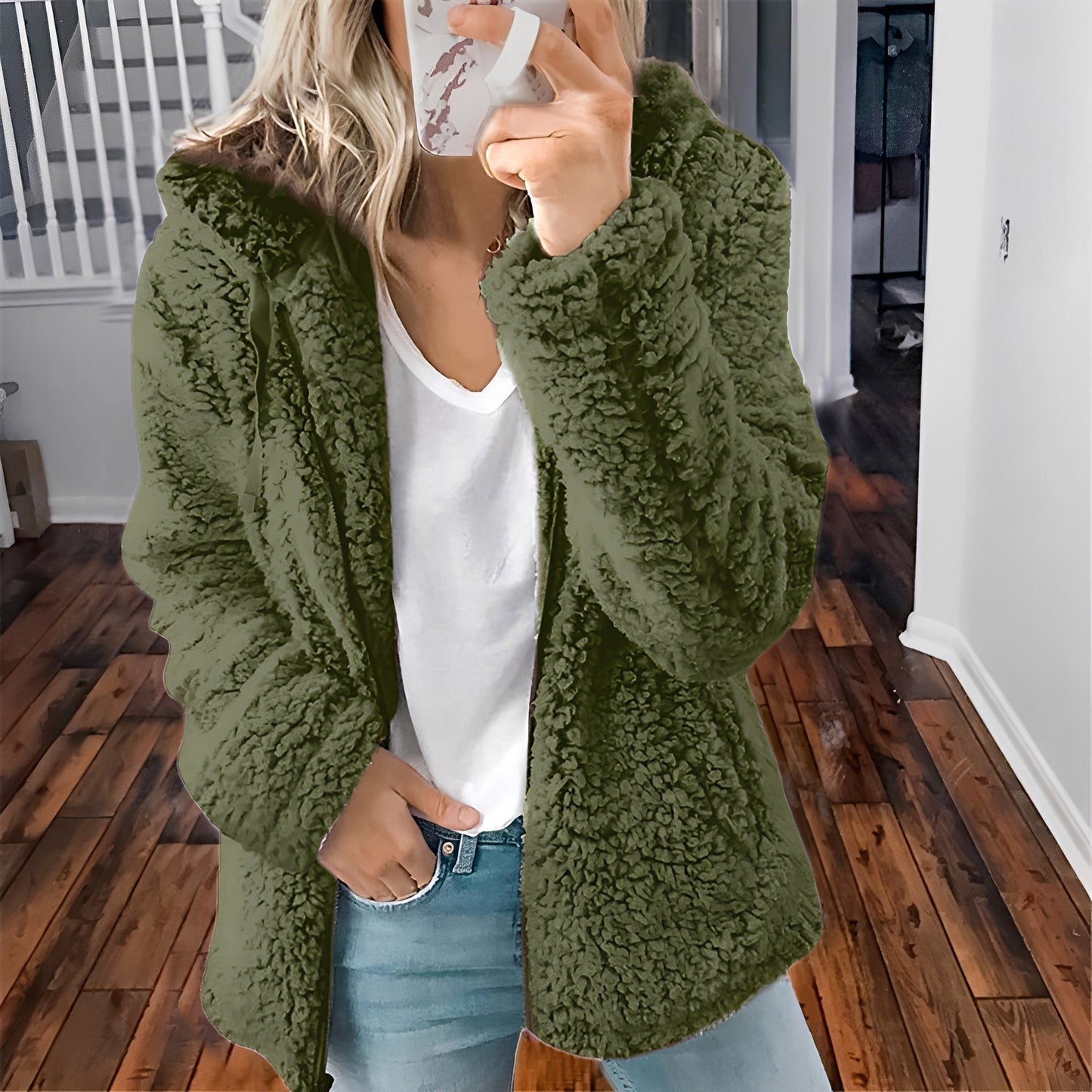 Blaire - Lässige Teddyfell-Kapuzenjacke für Damen