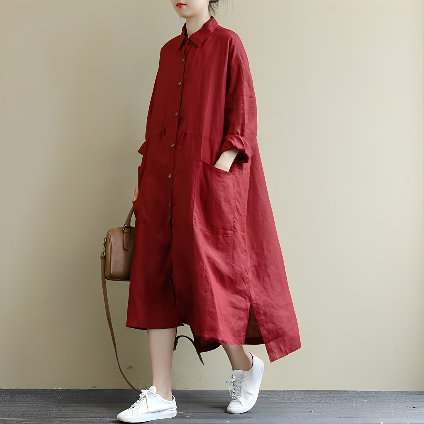 Chelsie - Oversized-Maxikleid mit Knöpfen für Damen