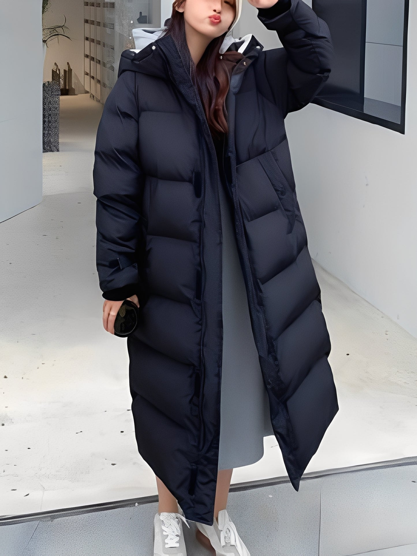 Hazel - Trendige lange Kapuzenjacke für Damen