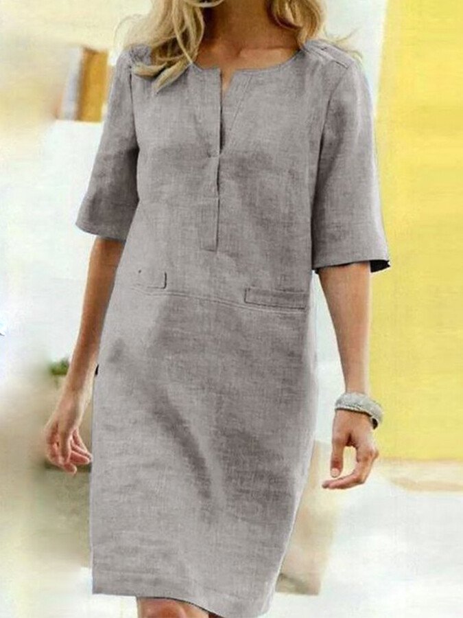 Rieke – Leinen-Shiftkleid mit V-Schlitz
